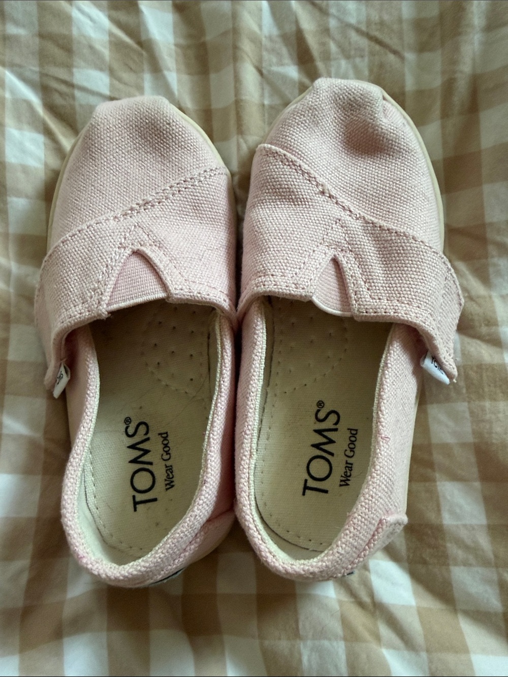 TOMS Kids Light Pink Canvas Slip-On Sneakers Size 7